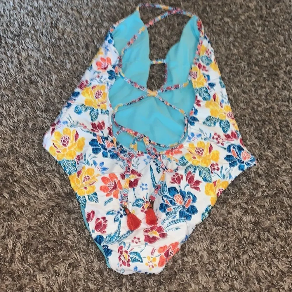 Lucky brand patterned one-piece floral swimsuit, size S.